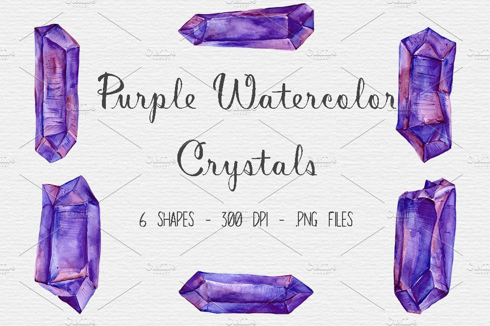 Watercolor Purple Crystal Clipart cover image.