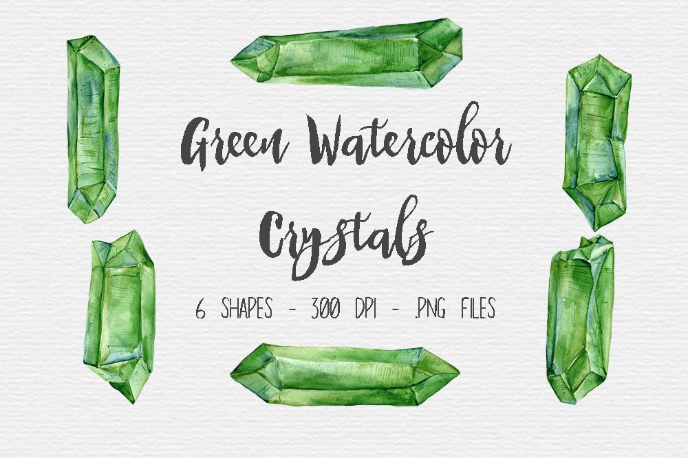 Green Watercolor Crystal Clipart cover image.