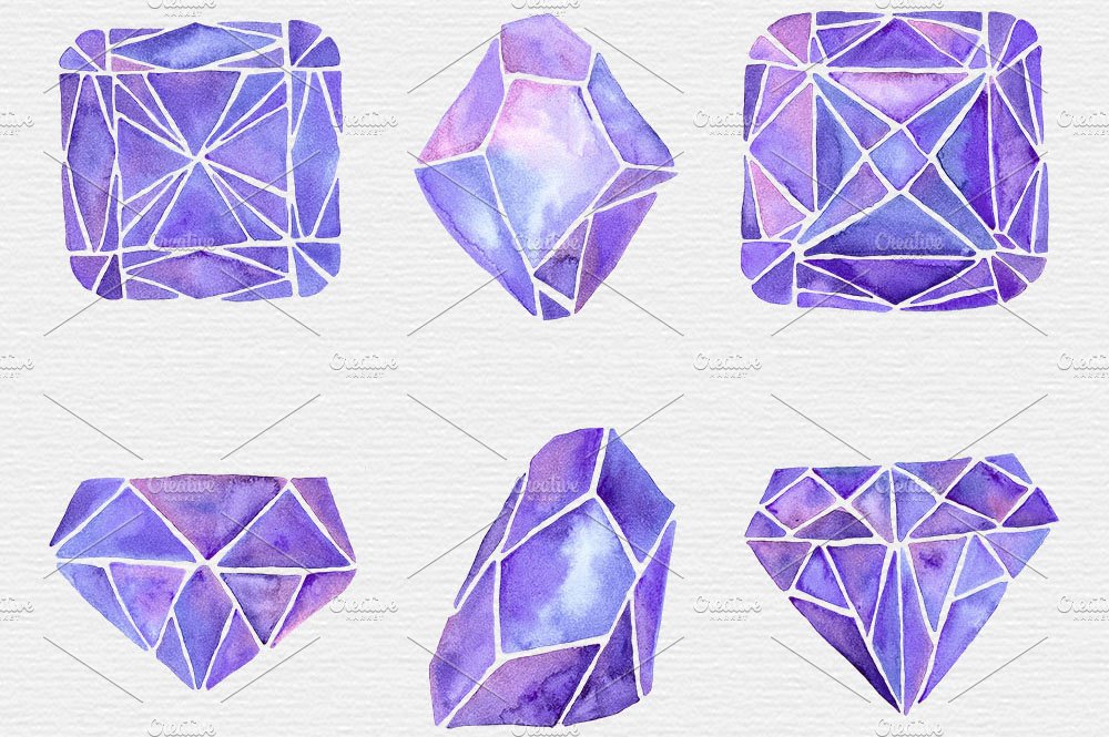 Purple Watercolor Crystal Clipart preview image.