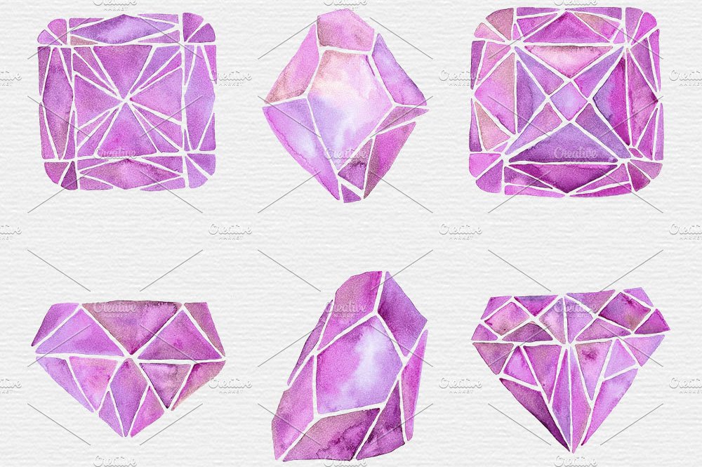 Watercolor Crystal Clipart preview image.