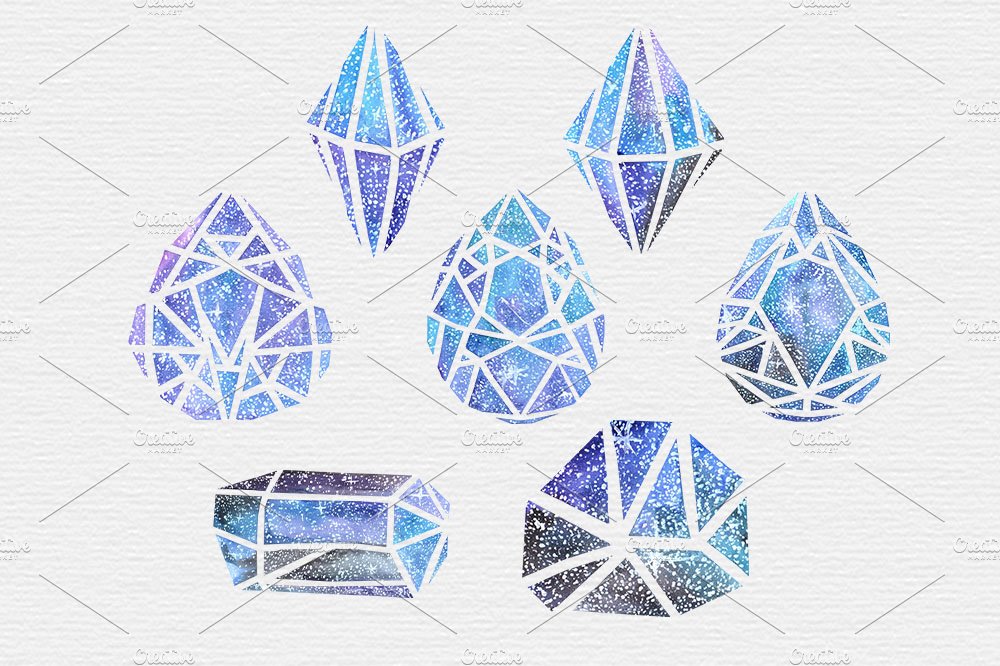 Galaxy Watercolor Crystal Clipart preview image.