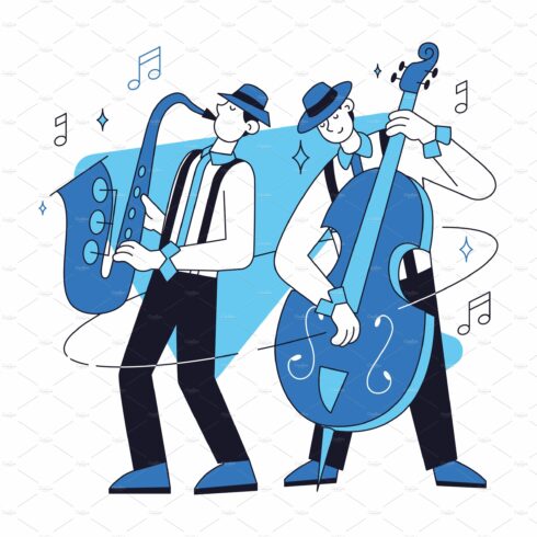 Male characters playing jazz cover image.