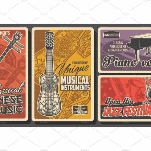 Jazz and folk music instruments cover image.