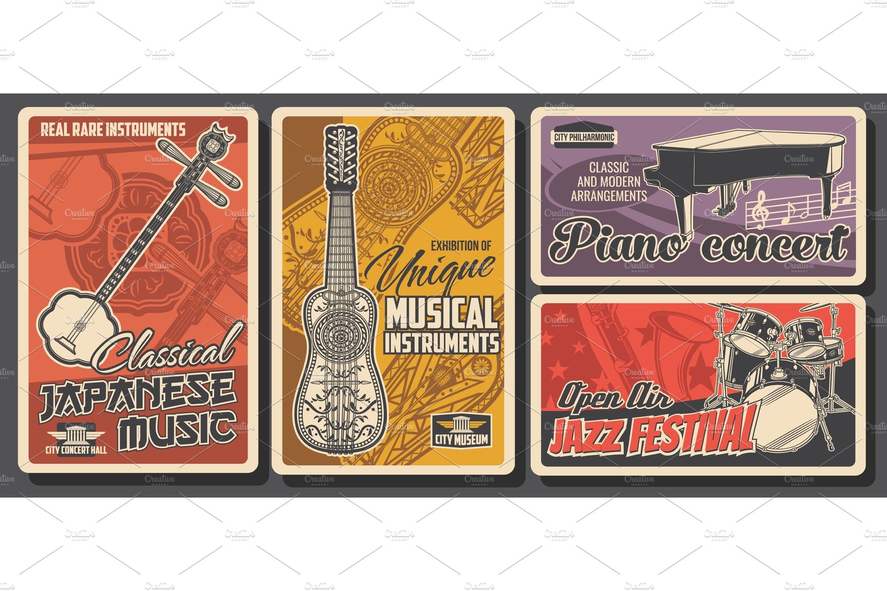 Jazz and folk music instruments cover image.