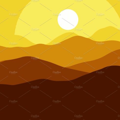 Mountains on the Sun sunset bright background. illustration cover image.