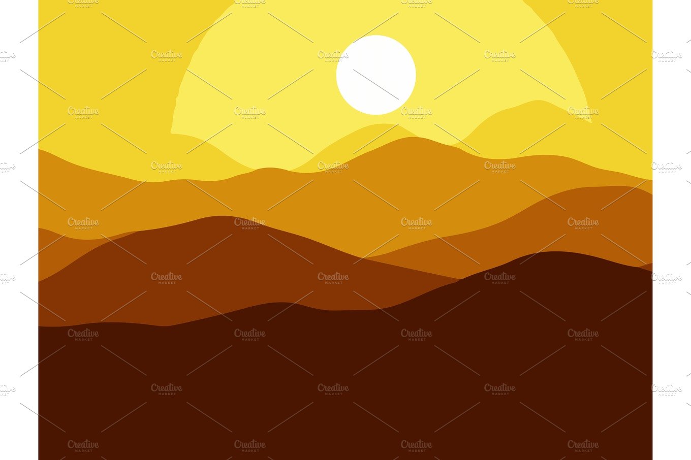 Mountains on the Sun sunset bright background. illustration cover image.