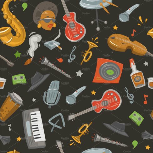 Jazz band and musical instruments cover image.