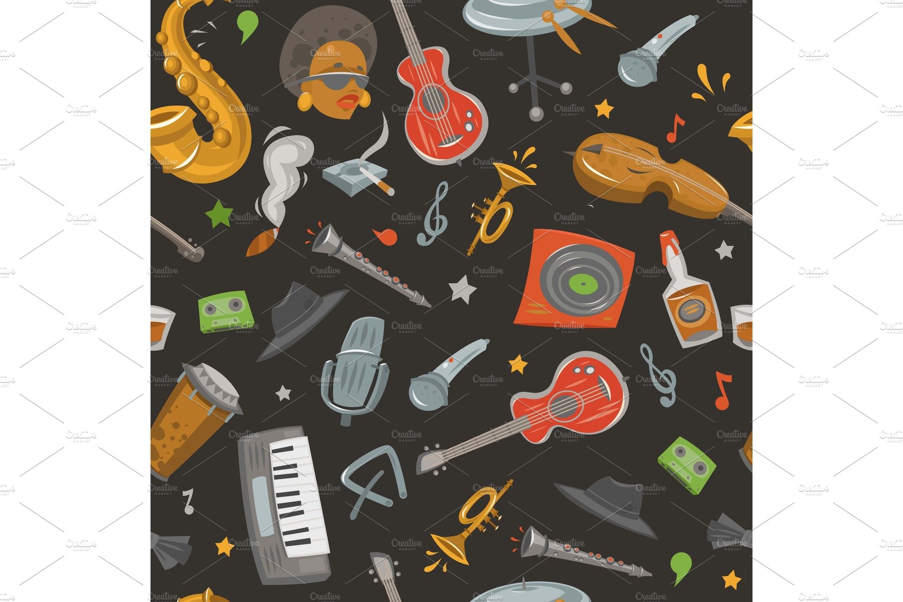 Jazz band and musical instruments cover image.