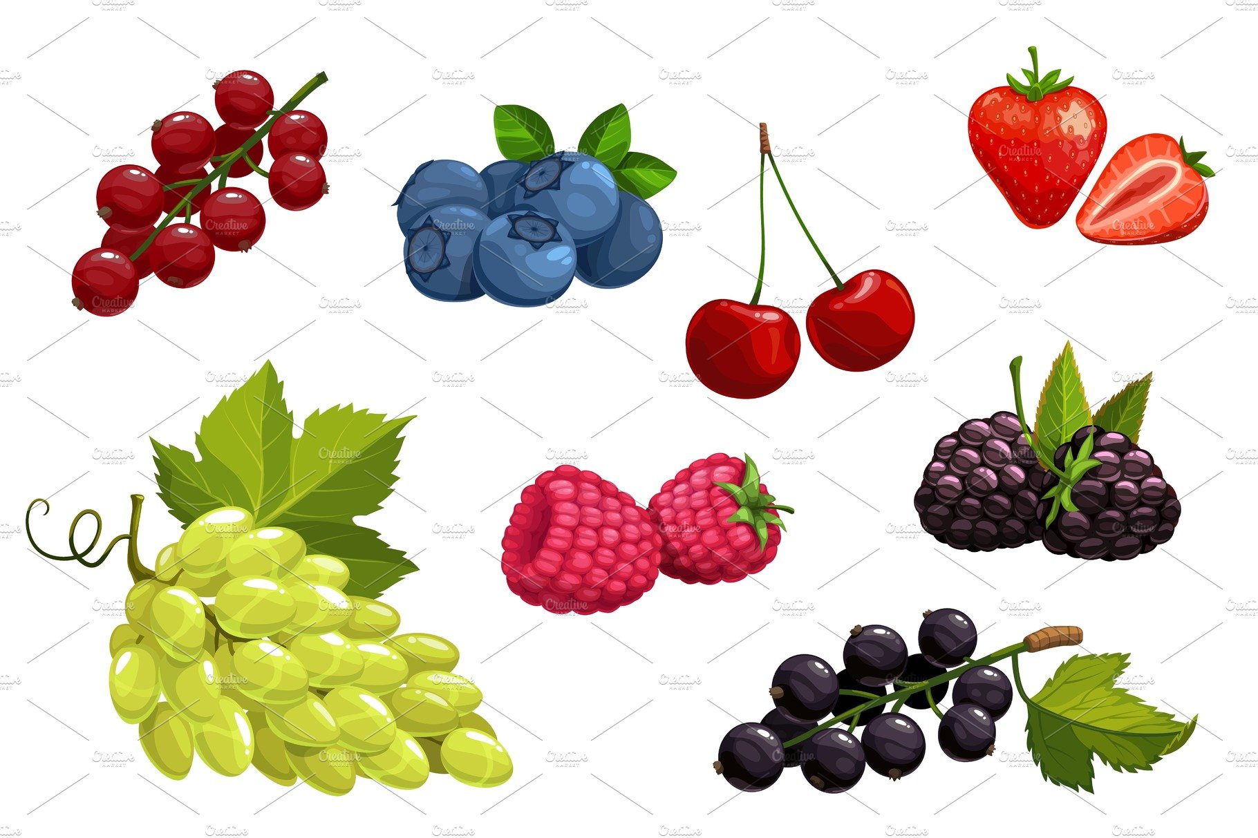 Cartoon berries vector set cover image.