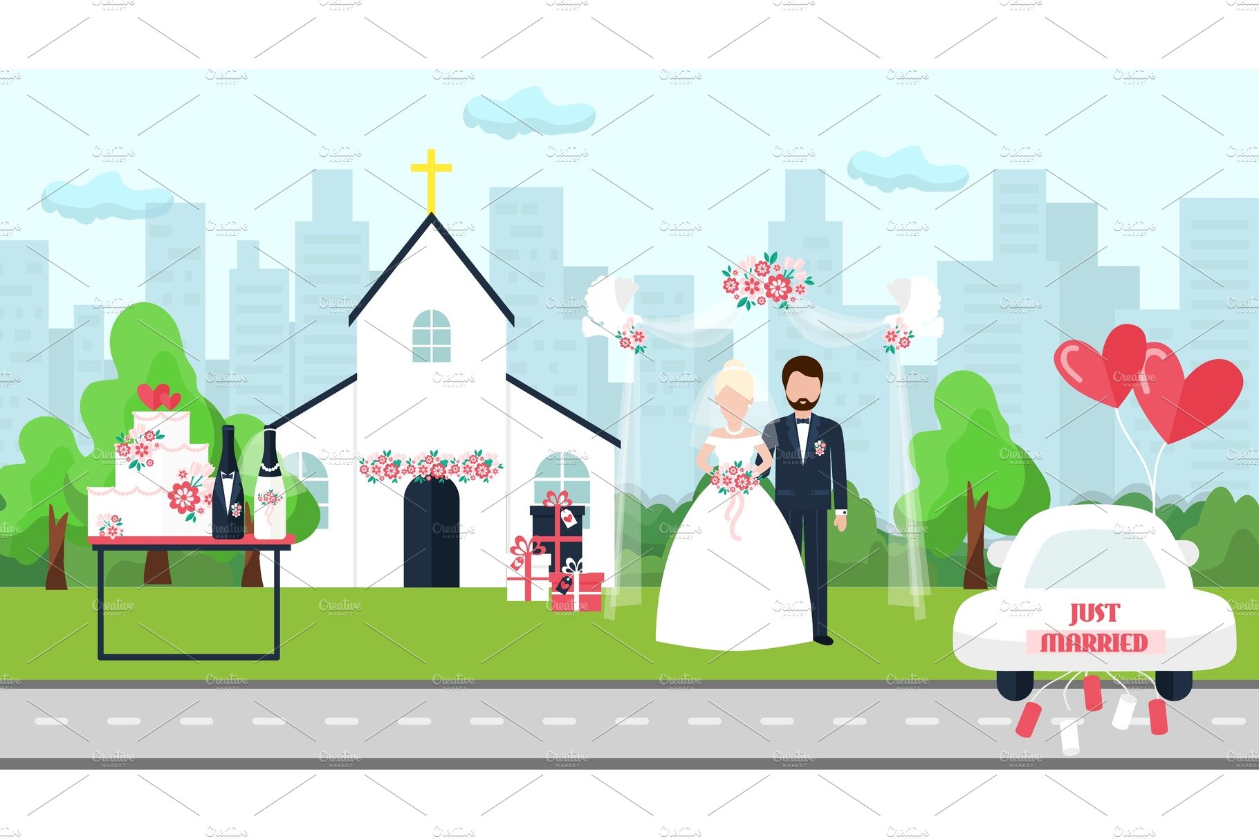 Wedding ceremony vector illustration cover image.