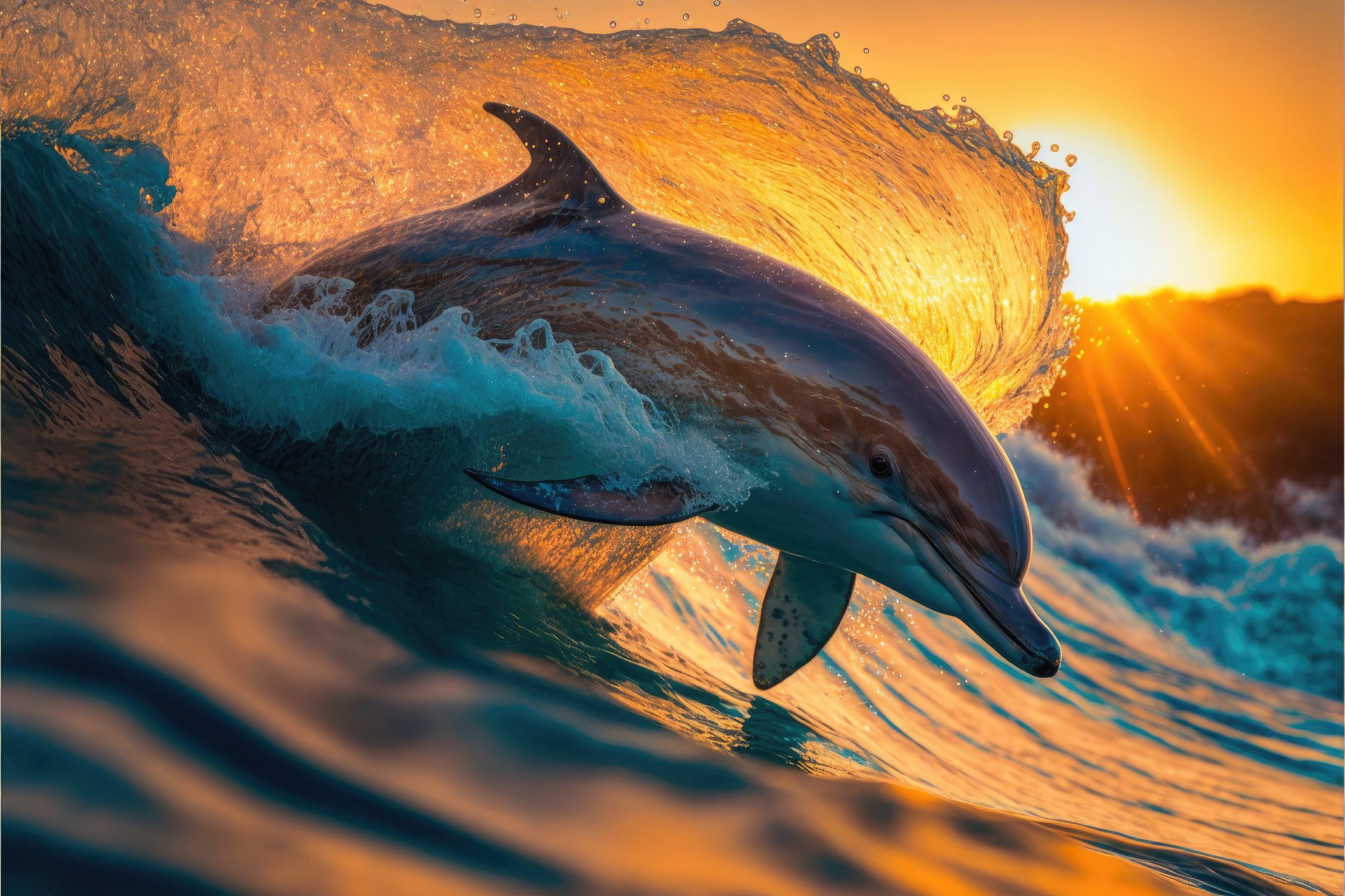 Sunset Dolphin Painting