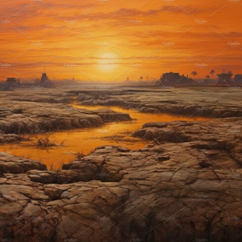 Dry land at sunset, representing drought and lack of water, climate change ... cover image.