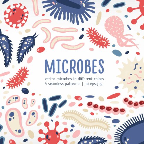 Microbes set and seamless cover image.