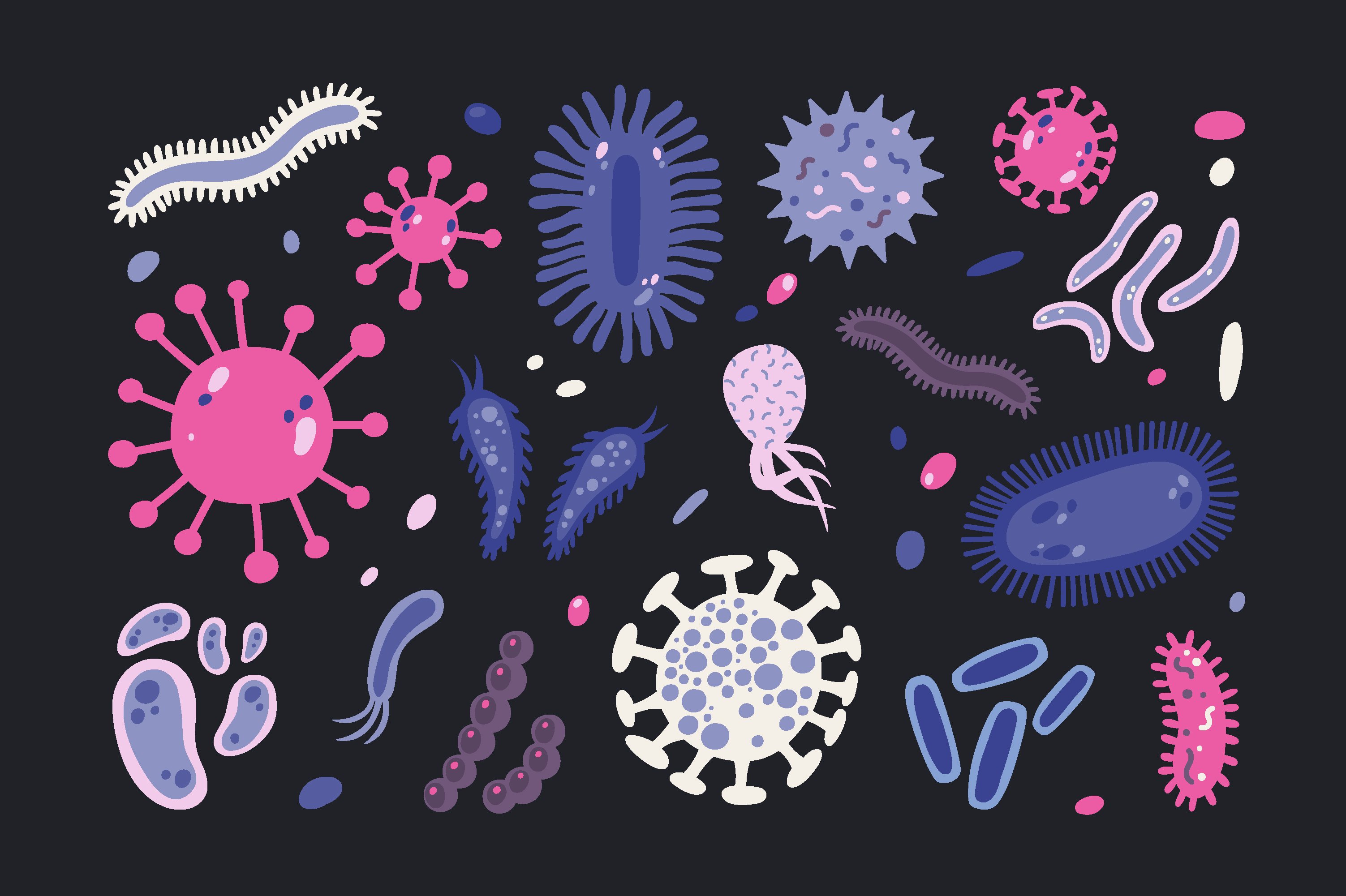 Microbes set and seamless preview image.