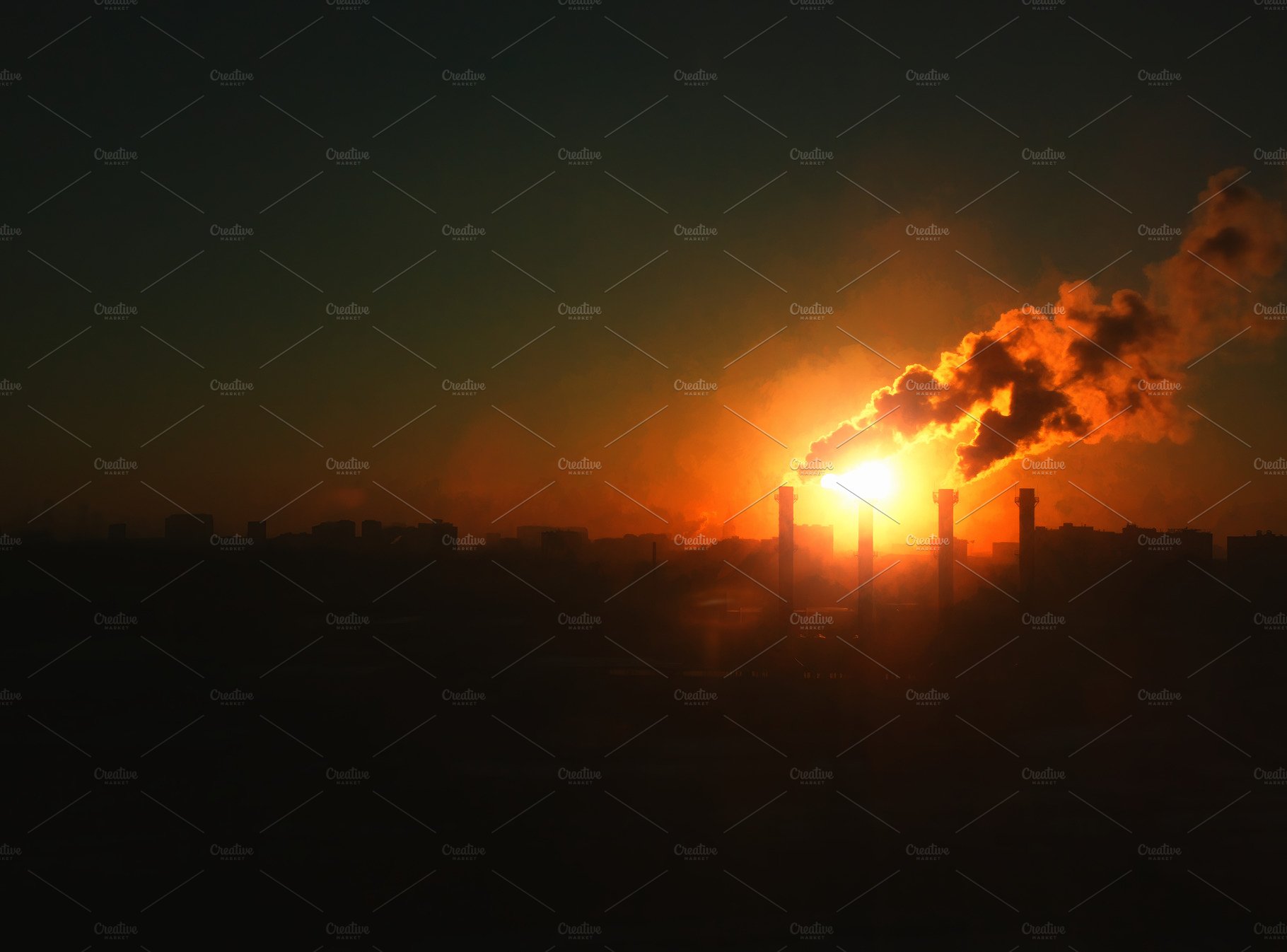 Industrial chimneys during sunset il cover image.