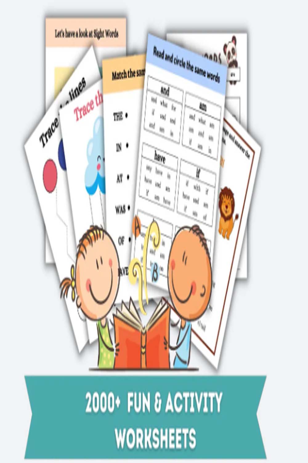 2000+ Printable Worksheet For Kids + Free Coloring sheet Ebook pinterest preview image.