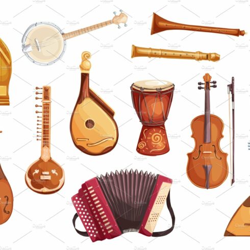 Musical instruments watercolor icons cover image.