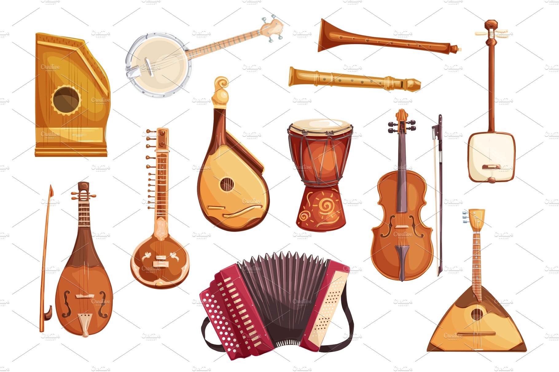 Musical instruments watercolor icons cover image.