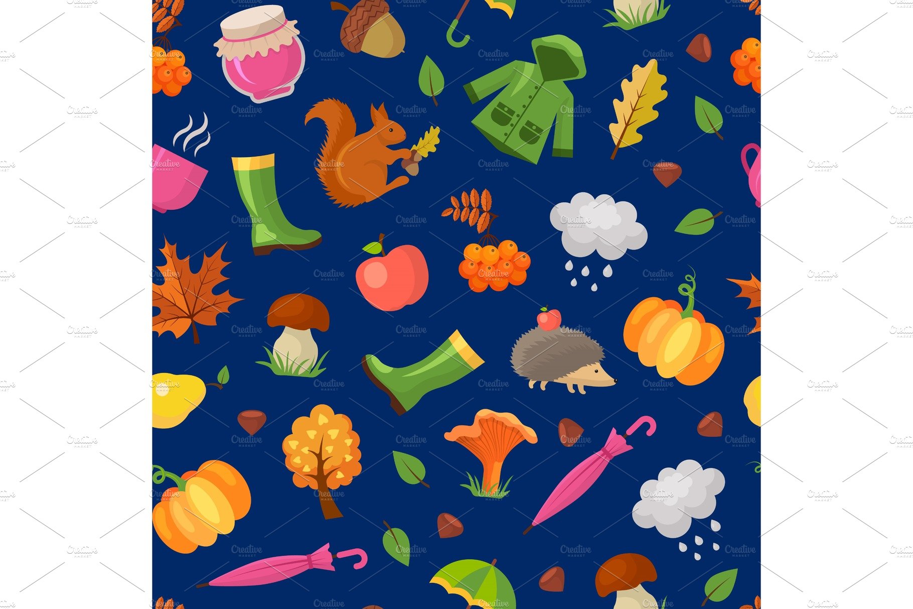 Vector cartoon autumn elements and cover image.