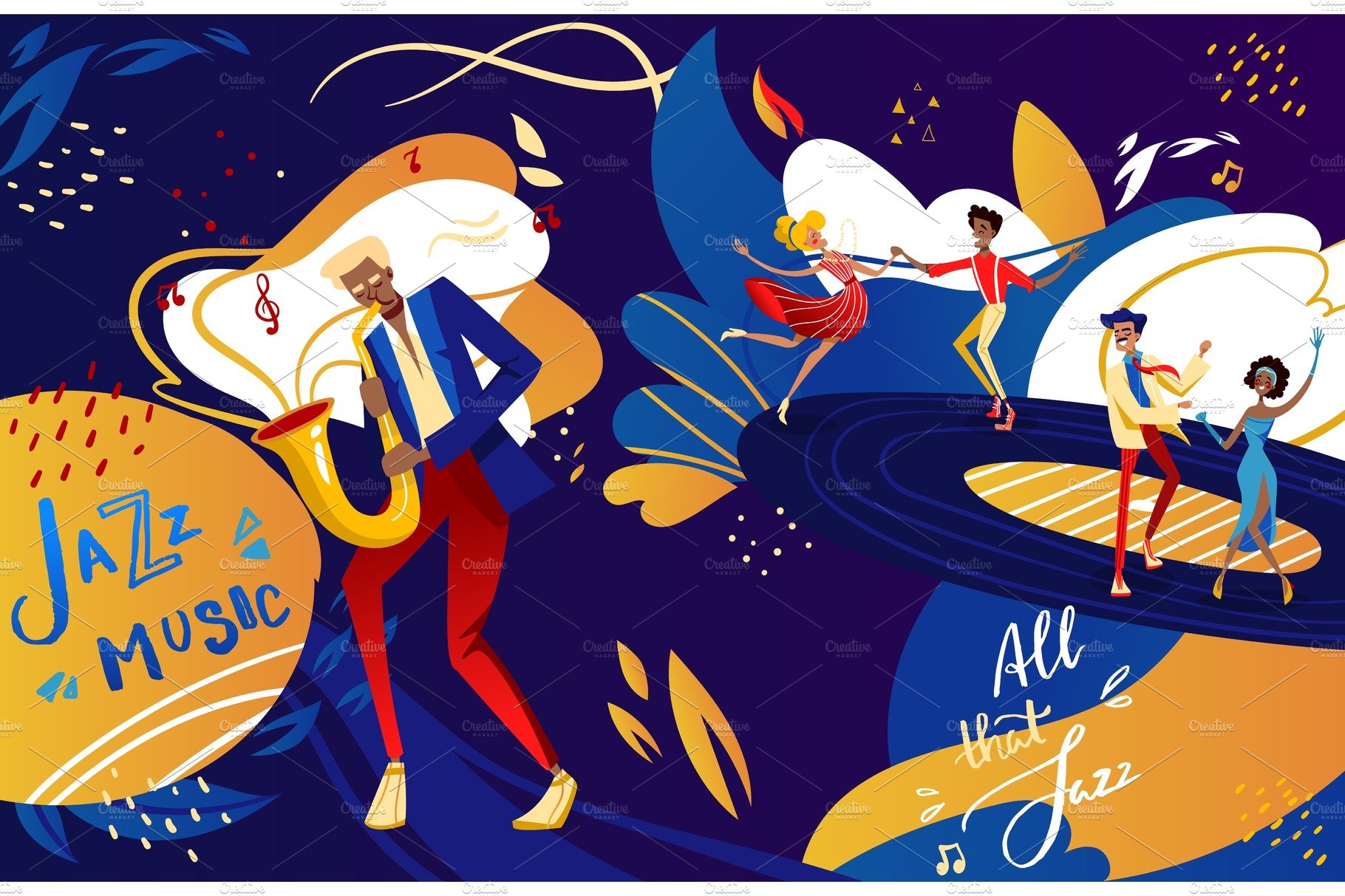 Jazz festival dance party vector cover image.