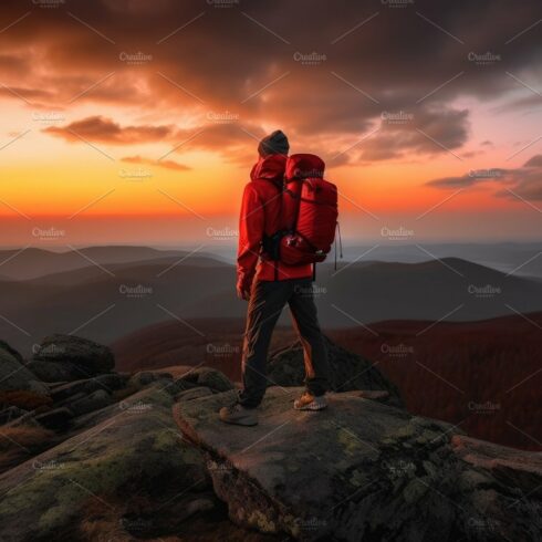 The man atop the red mountain gazed at the setting sun and orang cover image.