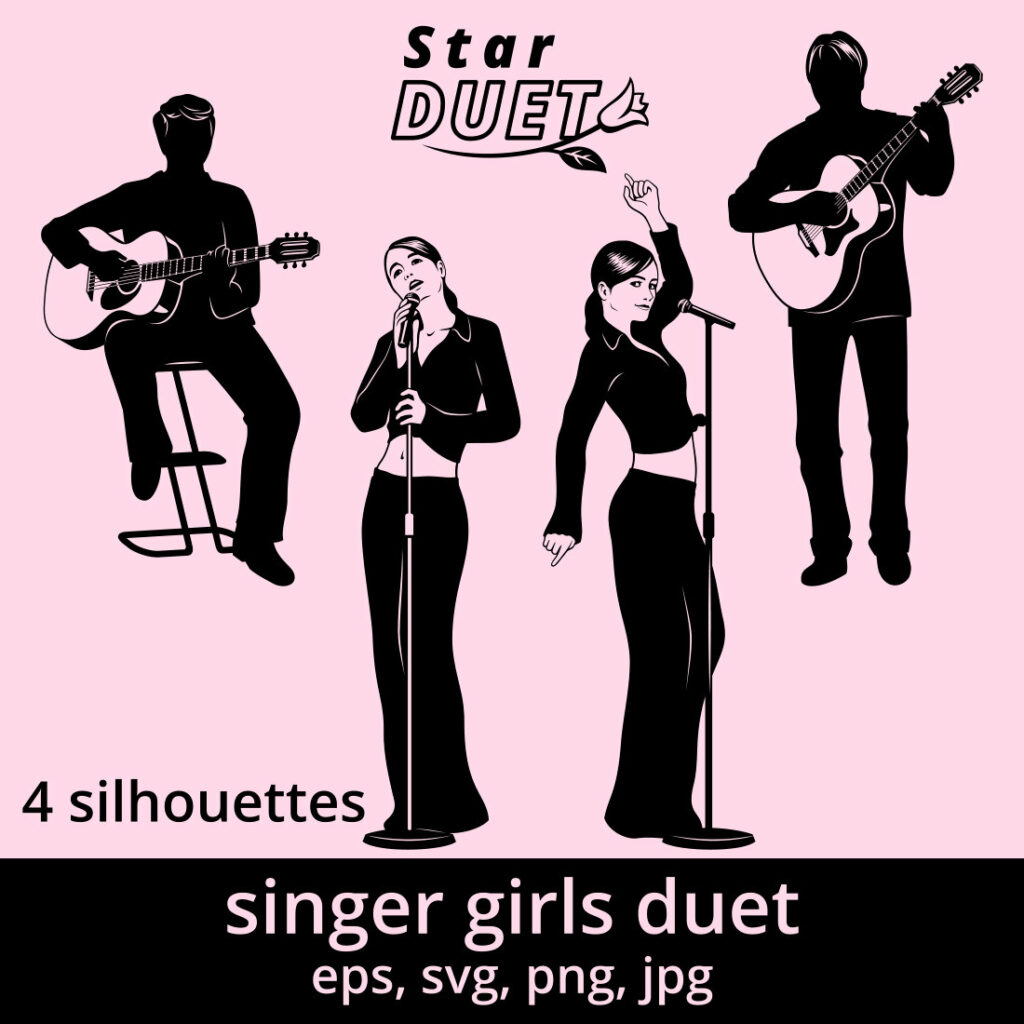 Singer Girls Duet Silhouettes Svg Masterbundles