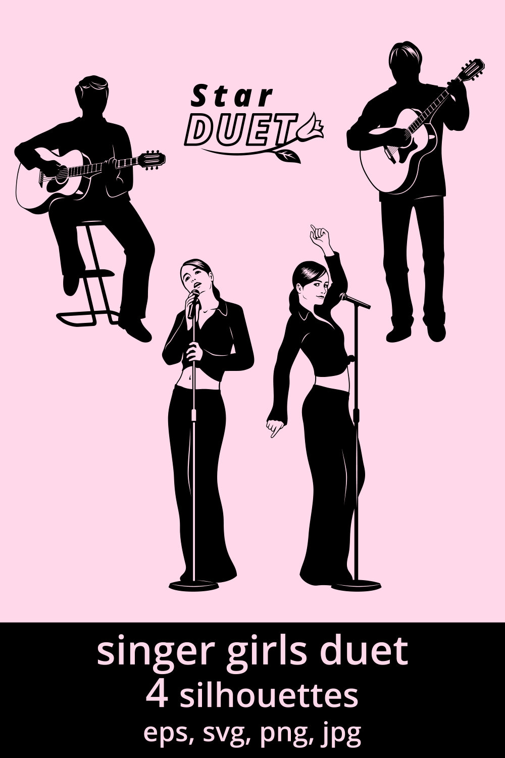 Singer Girls Duet Silhouettes SVG pinterest preview image.