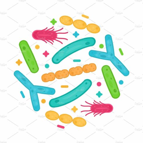 Probiotics bacteria and germs icon cover image.