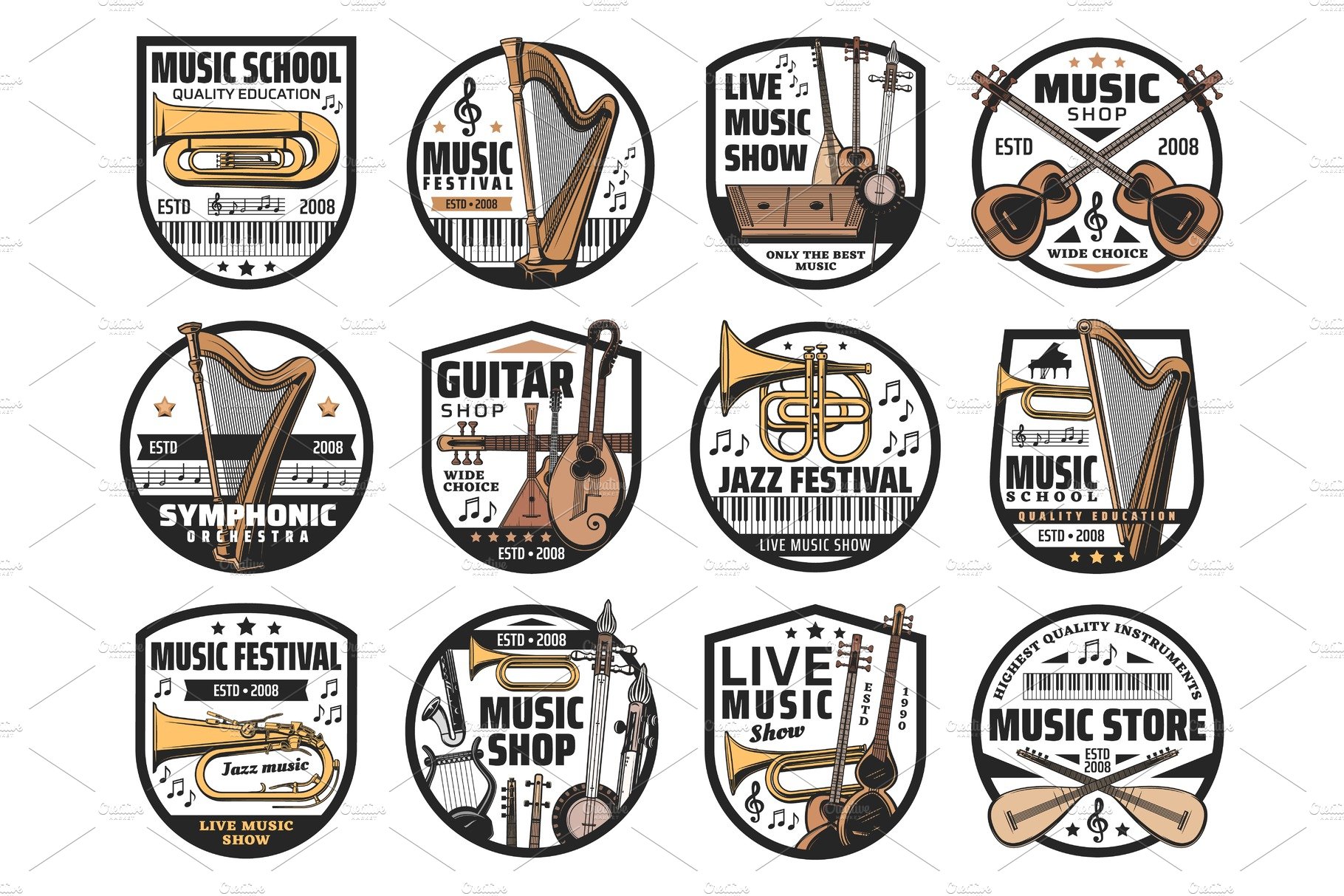 Musical instruments, music icons cover image.