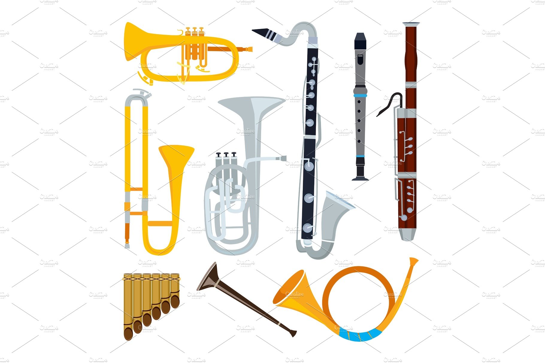 Isolated musical instruments in cartoon style cover image.