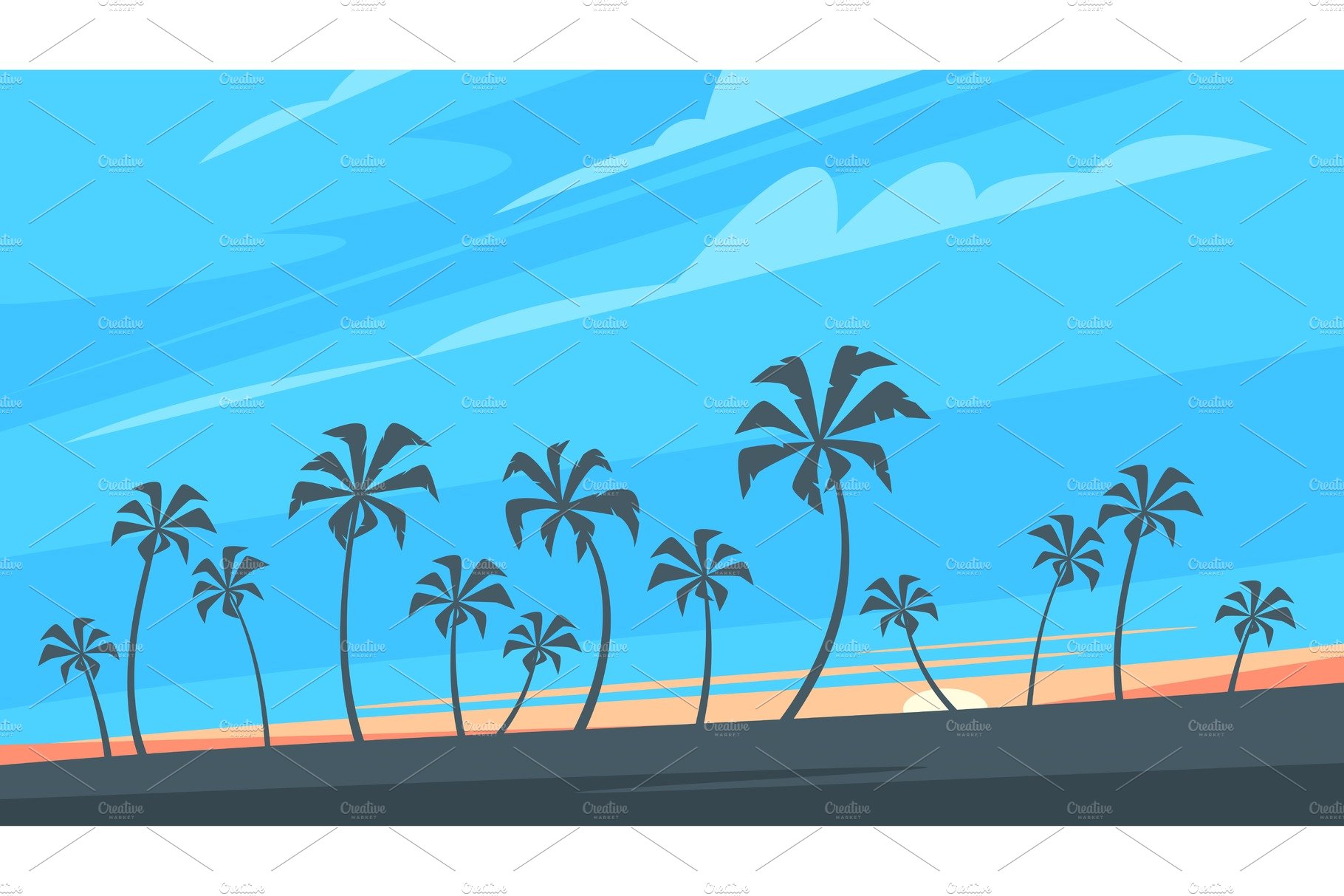 sunset background with palm trees cover image.