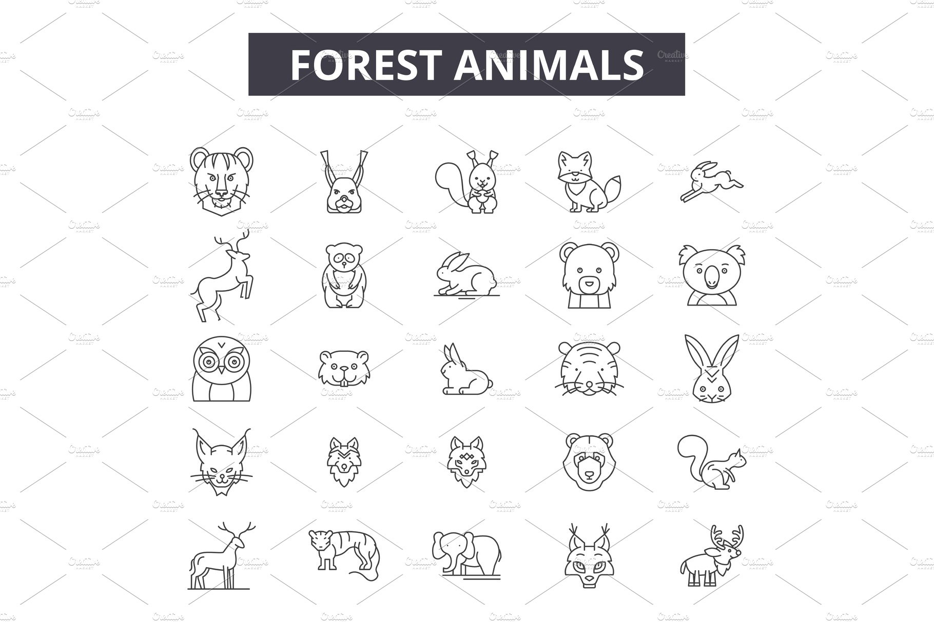 Forest animals line icons, signs set cover image.