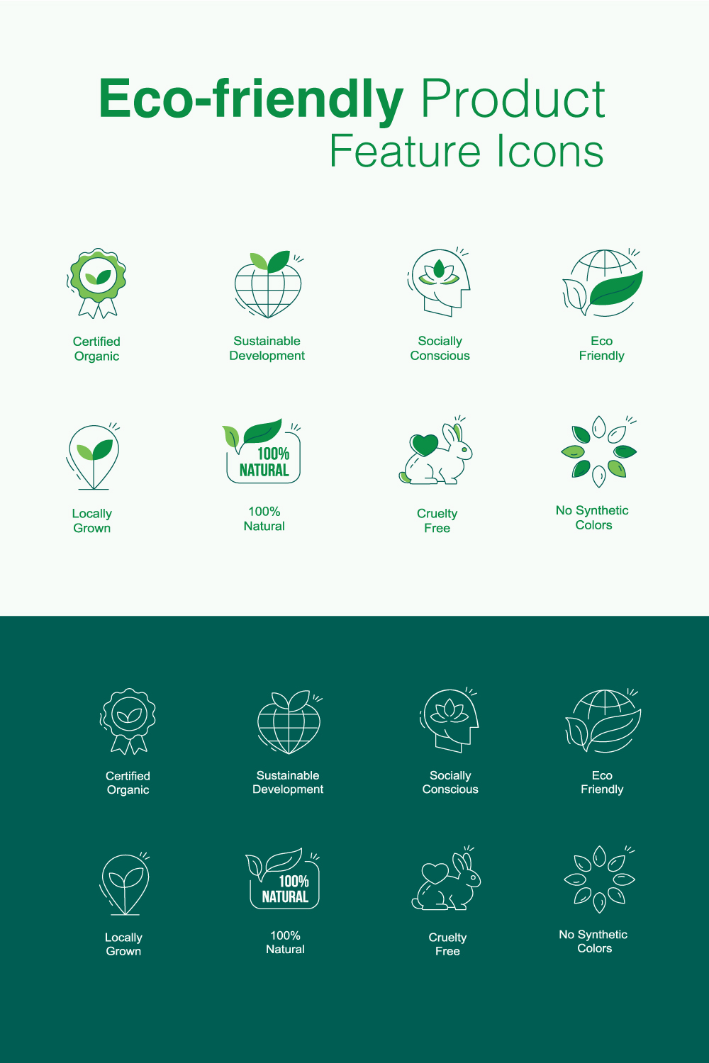 Eco-friendly Product Feature Icon Pack Vector Line Icons with Editable Stroke pinterest preview image.