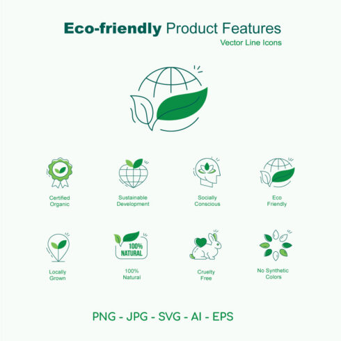 Eco-friendly Product Feature Icon Pack Vector Line Icons with Editable Stroke cover image.