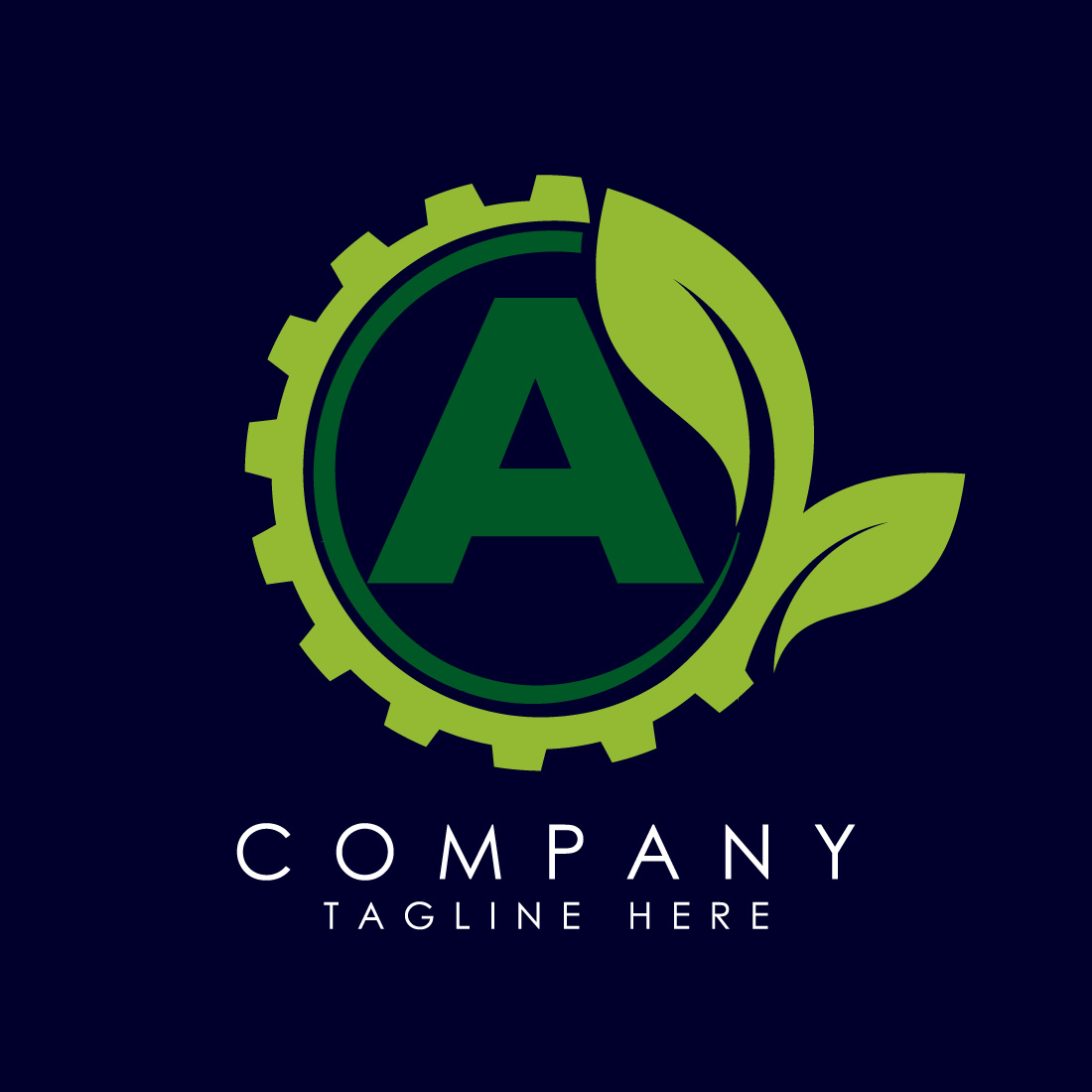 English alphabet A with gear and leaf Eco technology logo, Green eco tech logo template design vector Nature Industry preview image.