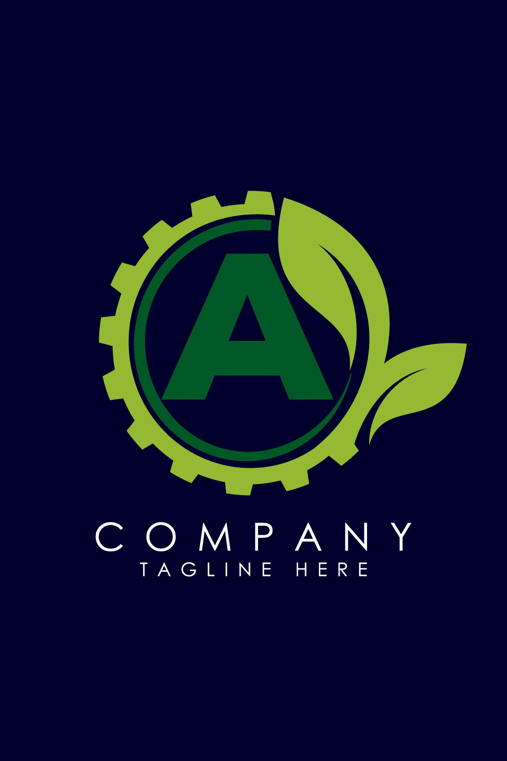 English alphabet A with gear and leaf Eco technology logo, Green eco tech logo template design vector Nature Industry pinterest preview image.