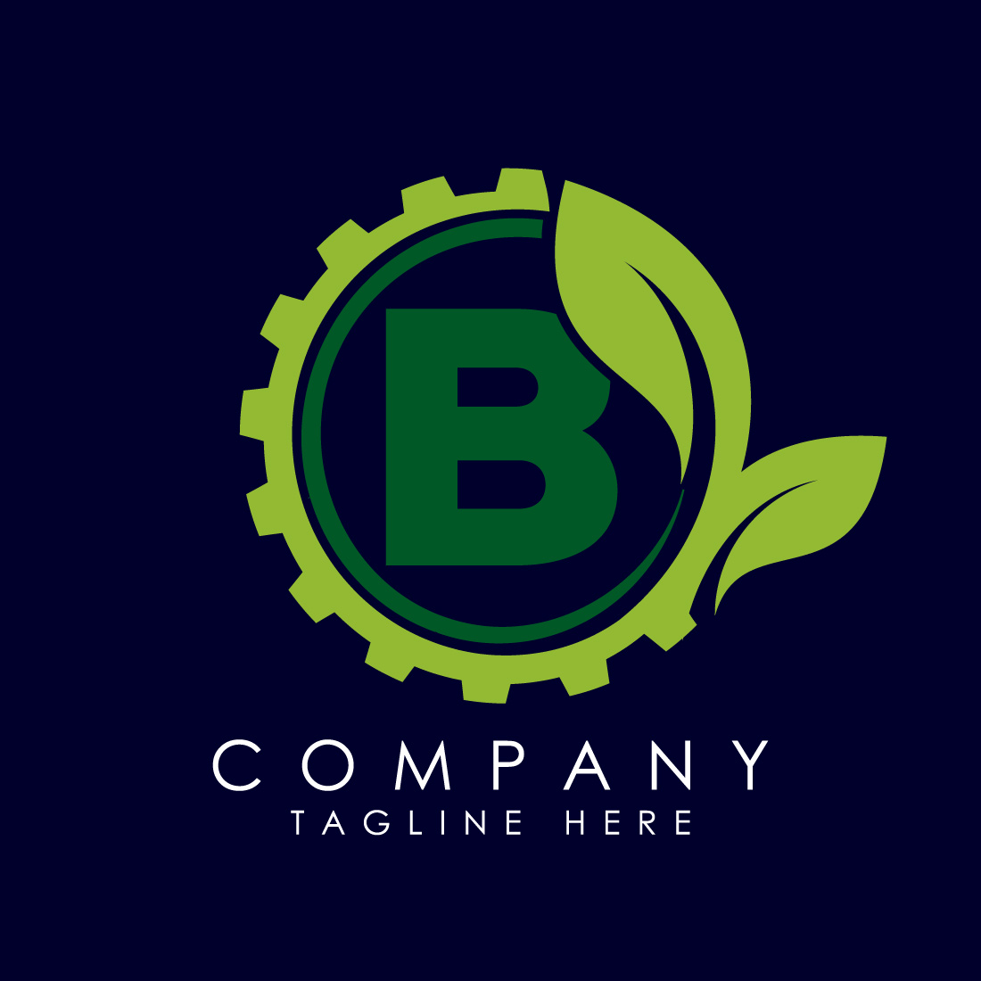 English alphabet B with gear and leaf Eco technology logo, Green eco tech logo template design vector Nature Industry preview image.