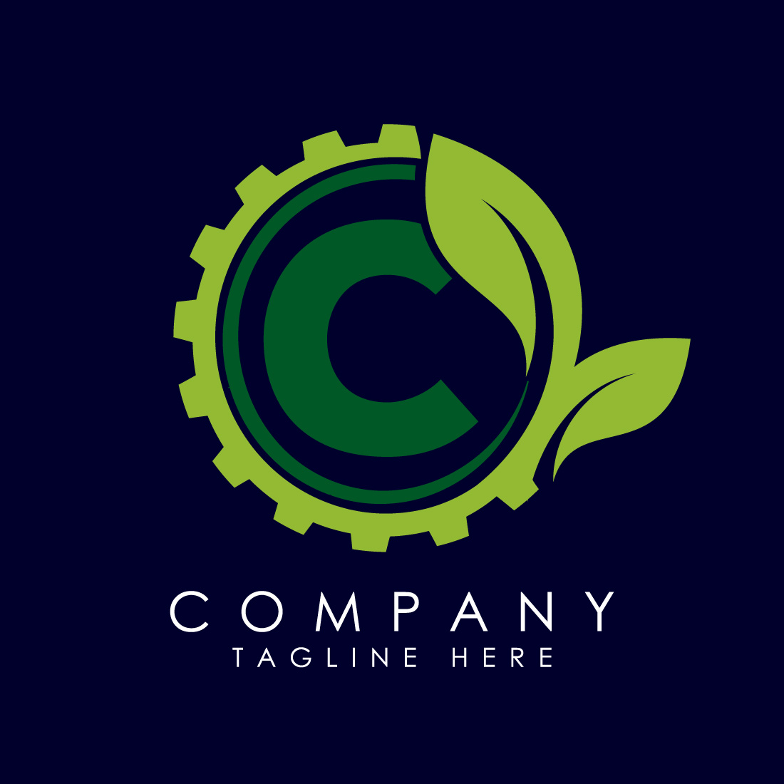 English alphabet C with gear and leaf Eco technology logo, Green eco tech logo template design vector Nature Industry preview image.