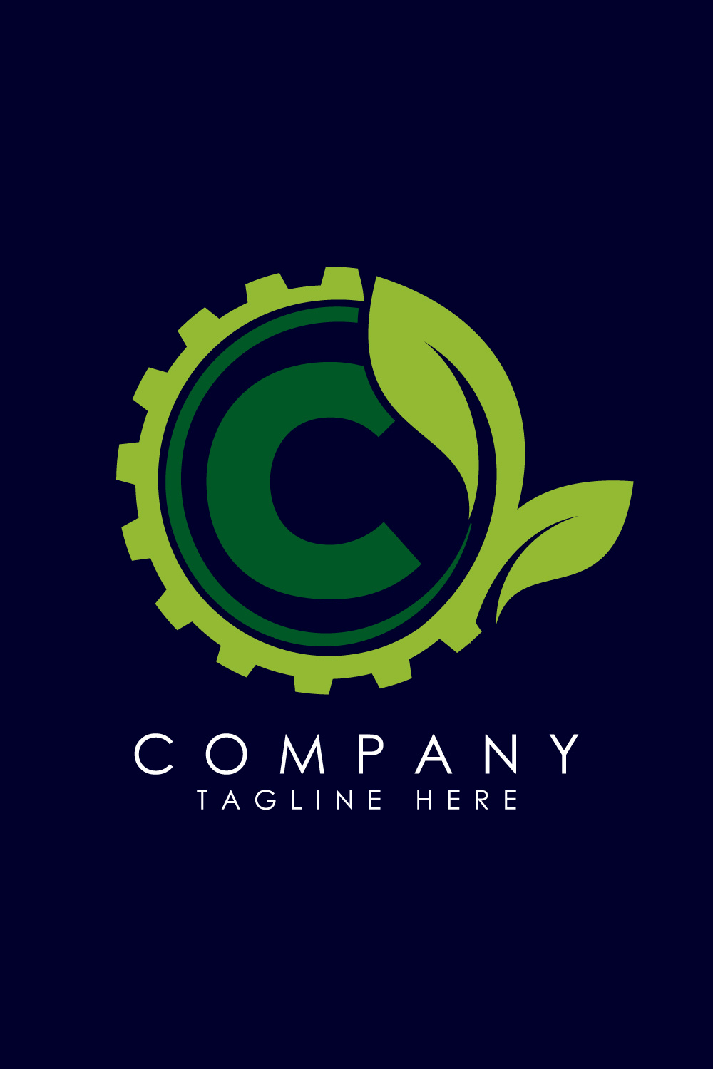 English alphabet C with gear and leaf Eco technology logo, Green eco tech logo template design vector Nature Industry pinterest preview image.