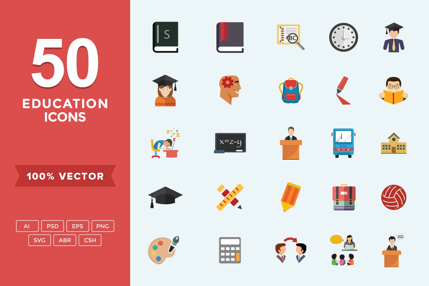 Flat Icons School-Education Set cover image.