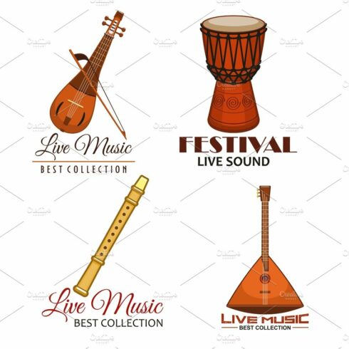 Live music folk festival vector icons cover image.