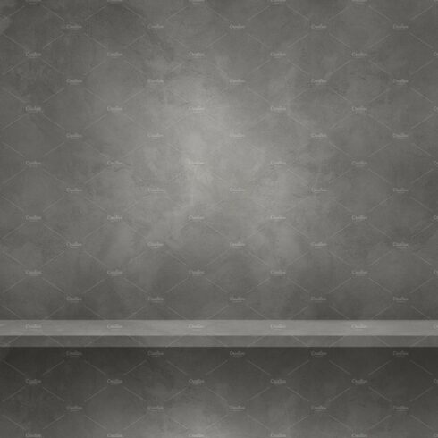 Empty shelf on a grey wall. Background template. Square banner cover image.
