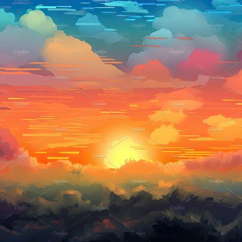 Illustrated sky with clouds, sun, stars, and sunrise or sunset. cover image.