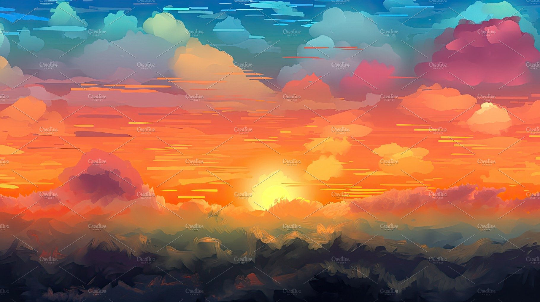 Illustrated sky with clouds, sun, stars, and sunrise or sunset. cover image.