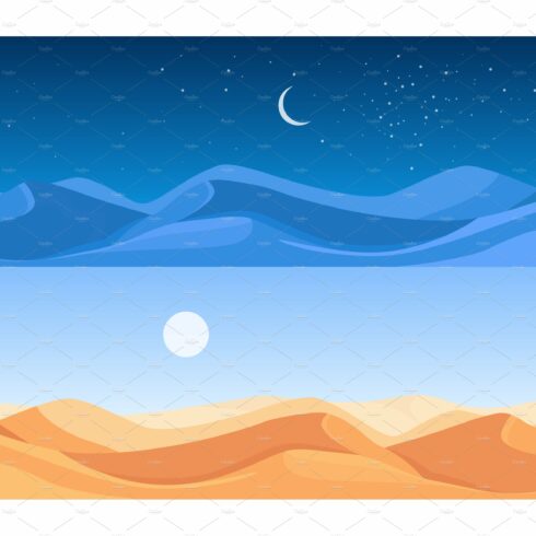 Day and night desert wide landscape cover image.