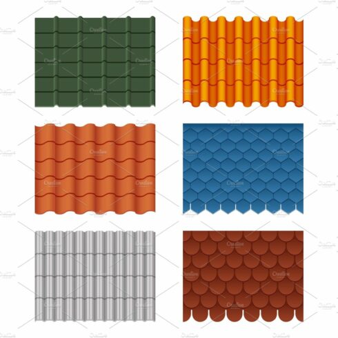 Vector seamless pattern set of roof tiles. Pictures isolate on white cover image.