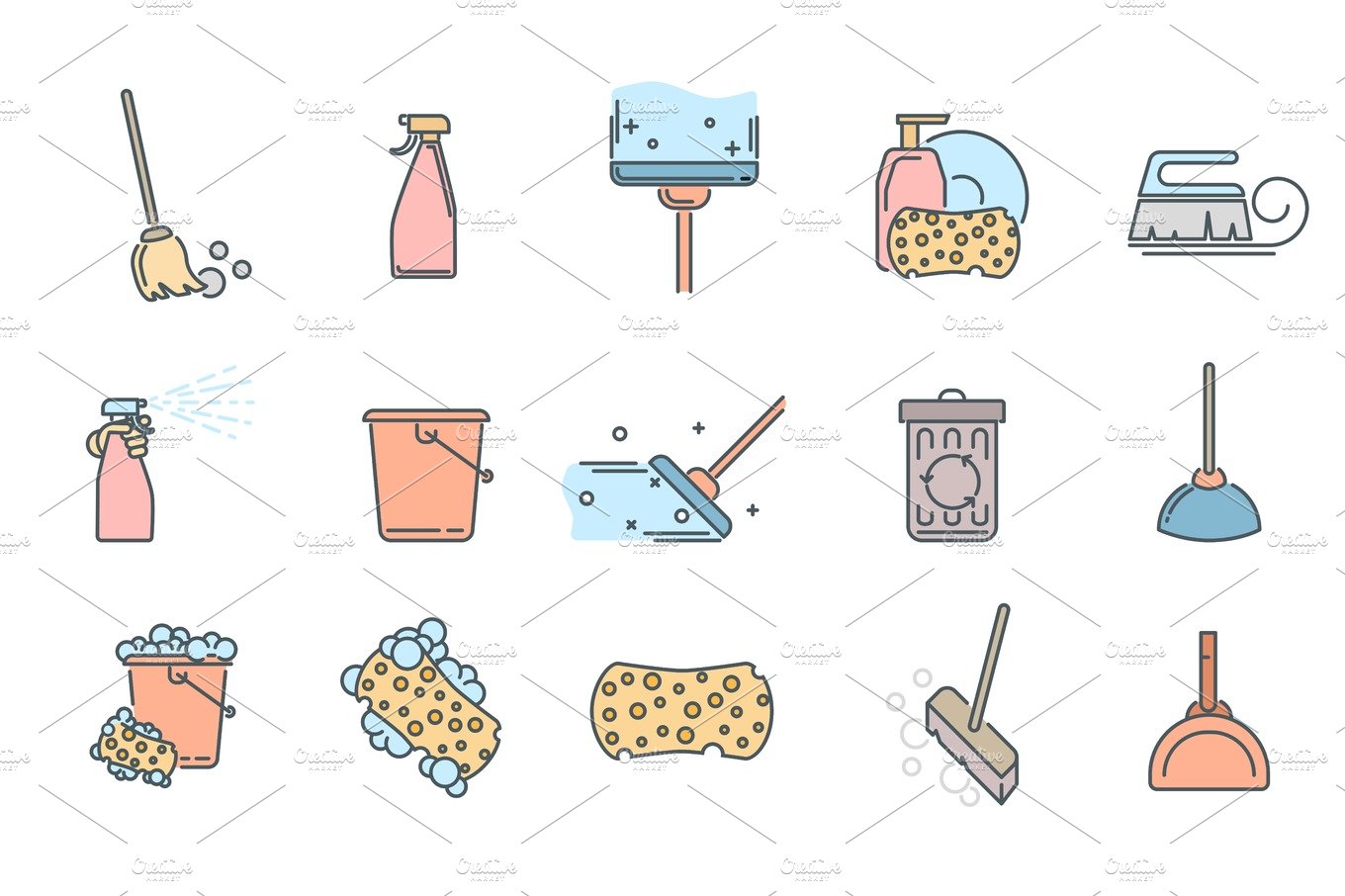 Set of cleaning service icons and symbols on white background. cover image.