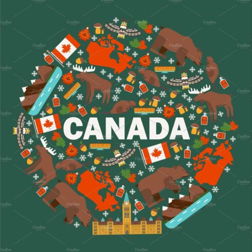 Canadian symbols and main landmarks cover image.