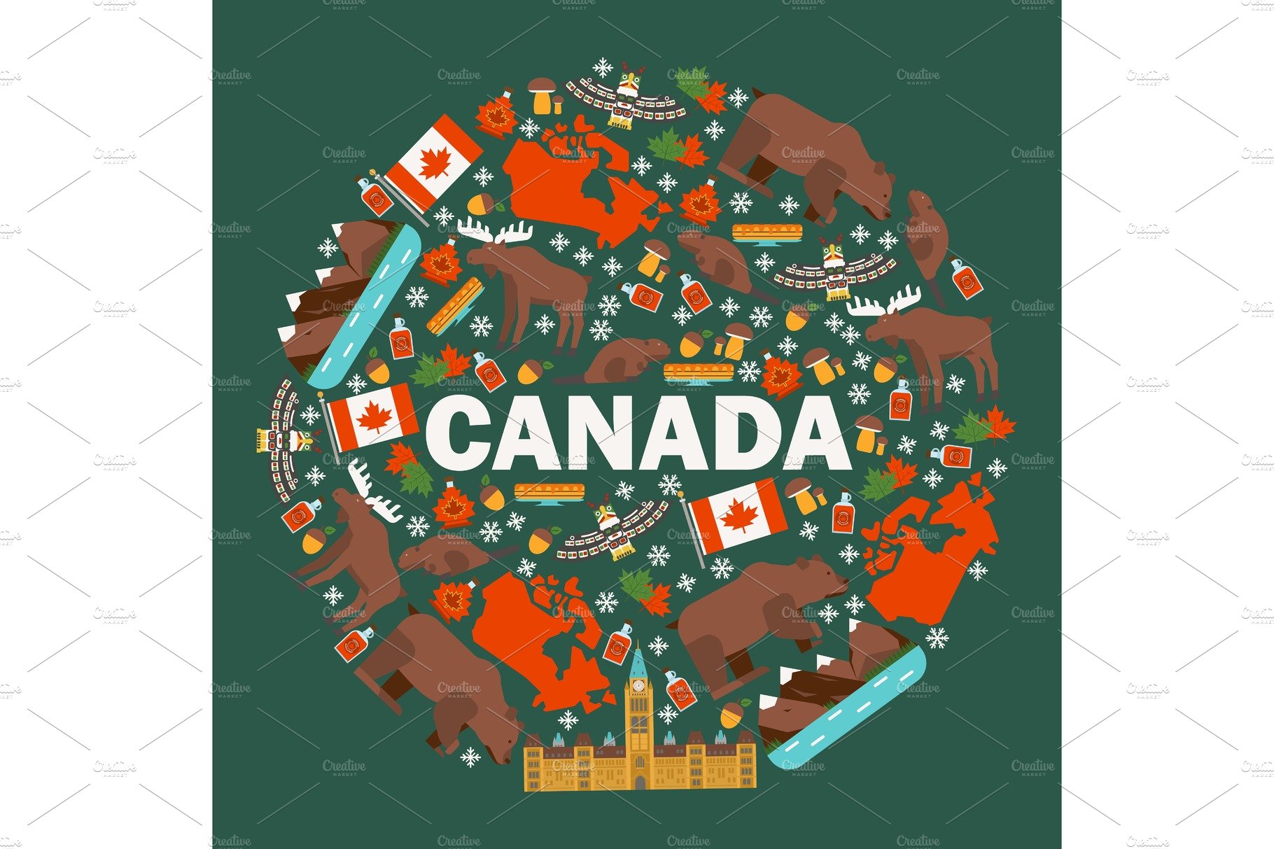 Canadian symbols and main landmarks cover image.