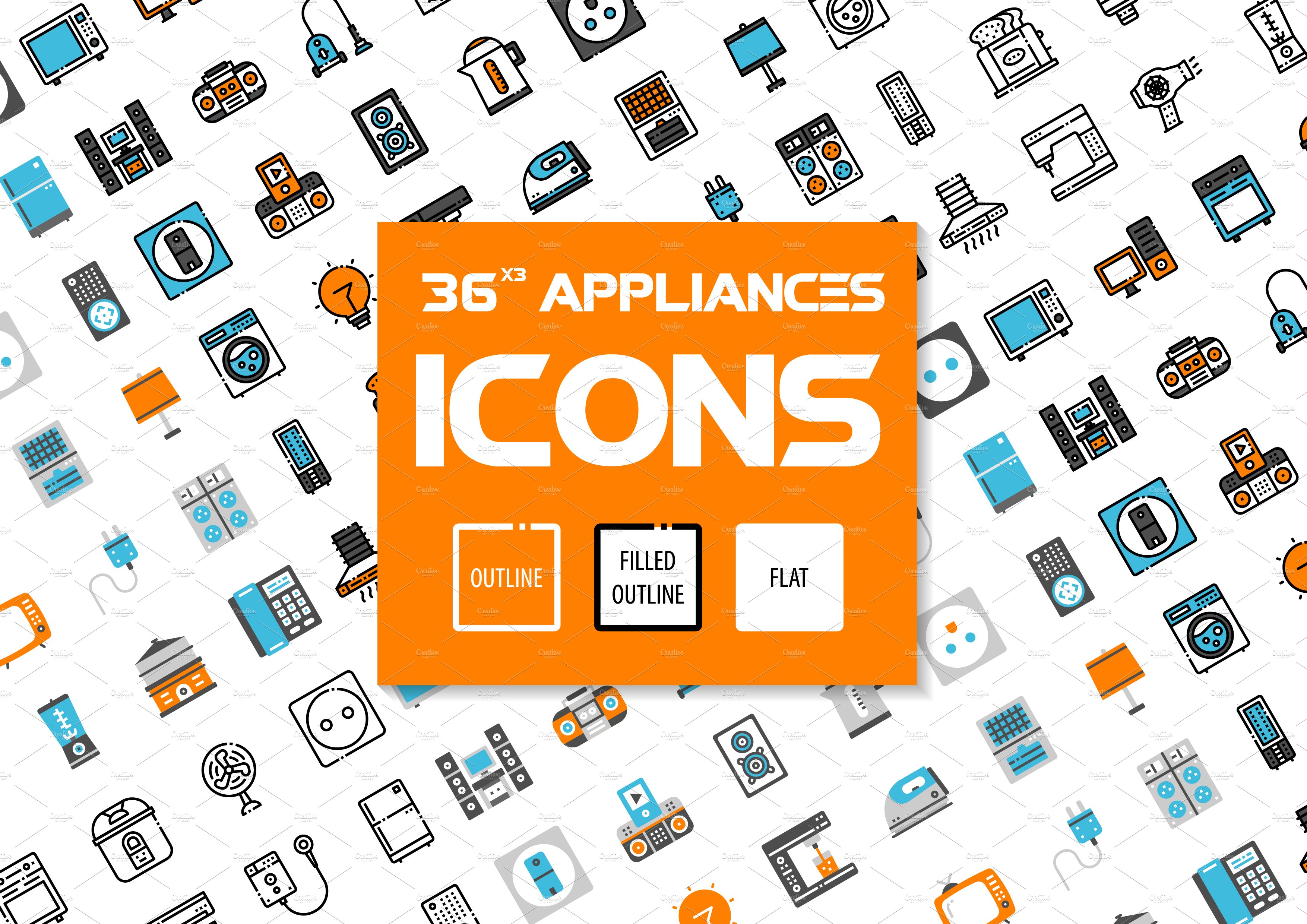 36x3 Home appliances icons cover image.